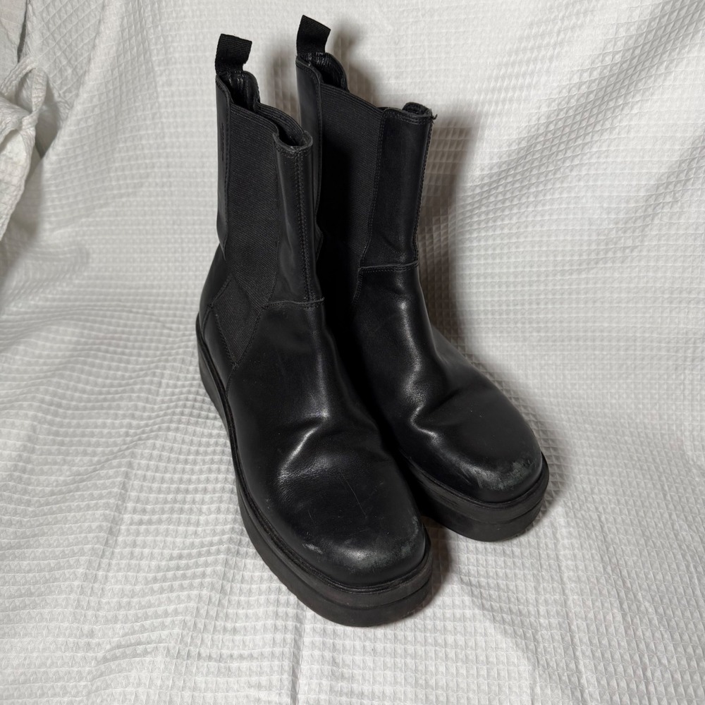 Vagabond Shoemakers Tara Black Leather Platform Chelsea Boots Womens 9 EU 39